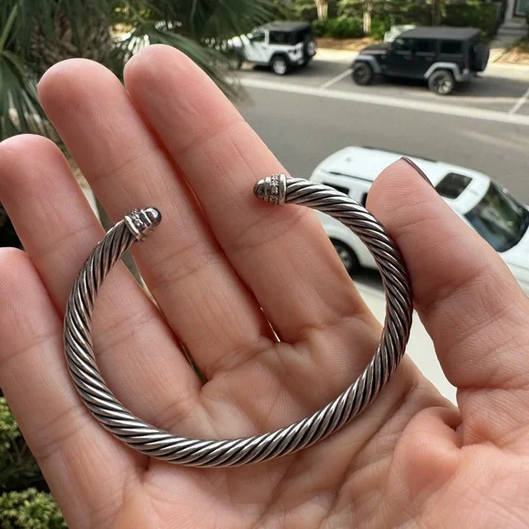 David Yurman Sterling Silver Cable Classics Diamond Cuff Bracelet - Picture 9 of 10